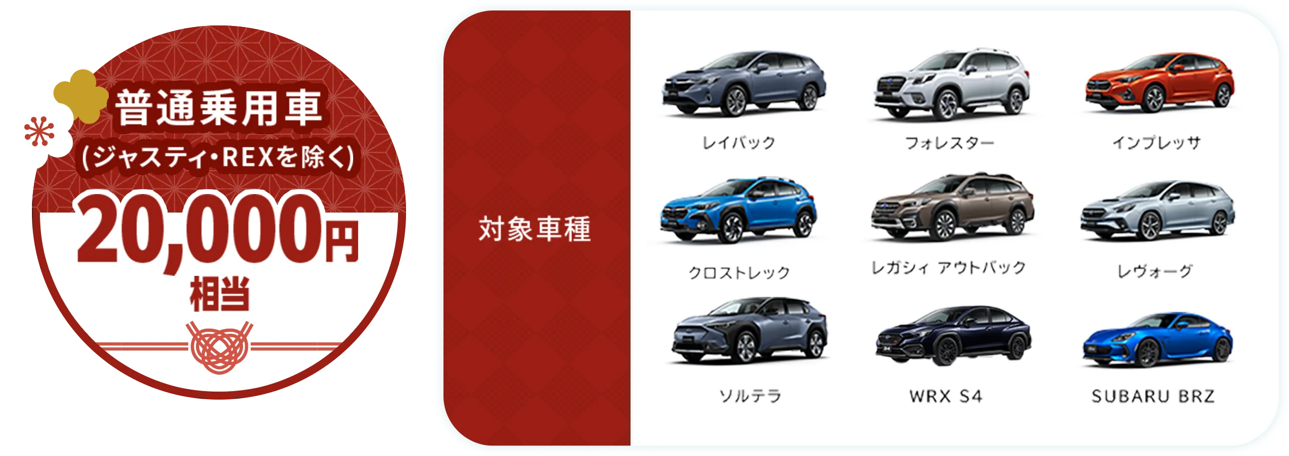 普通乗用車（ジャスティ・REXを除く）20,000円相当